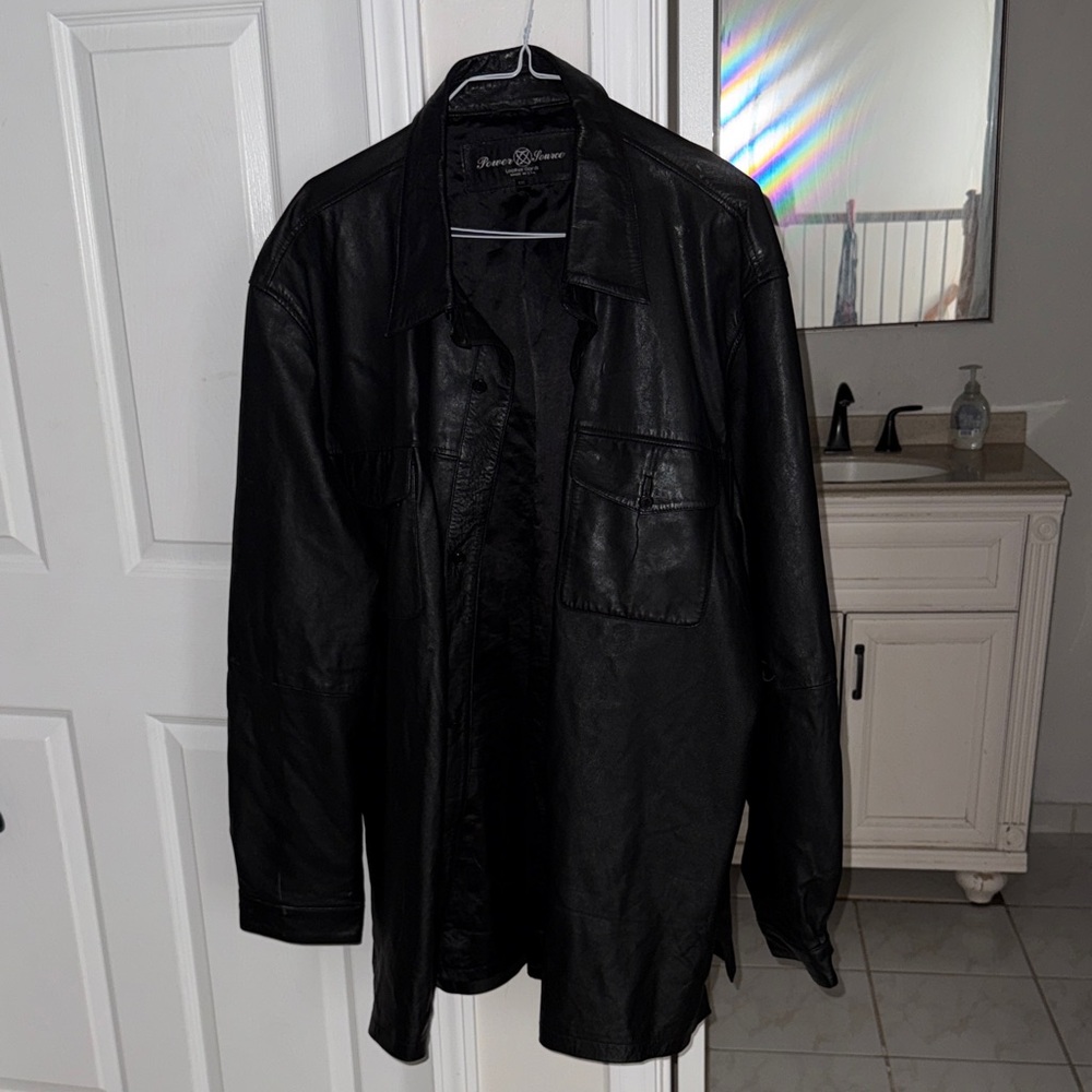 Men's Black Leather Shirt Jacket - Classic Overshirt
